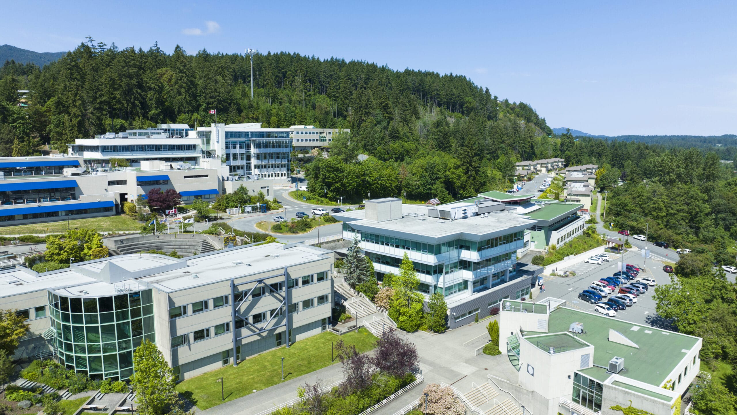 School buildings nestled into a hillside.